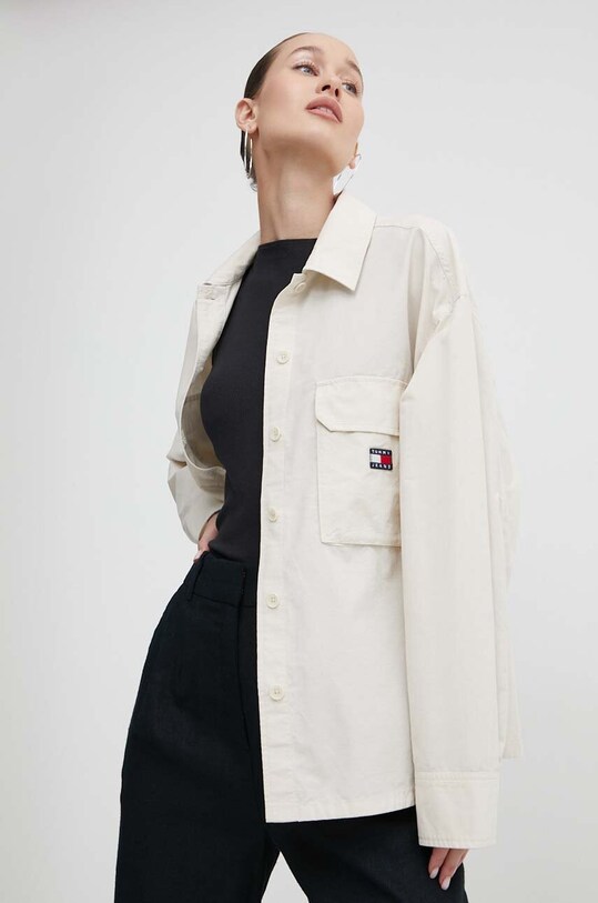 Tommy Jeans camasa lung bej DW0DW17968