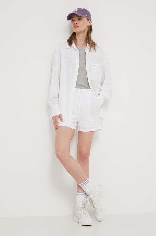 Tommy Jeans koszula z domieszką lnu DW0DW17987 biały SS24