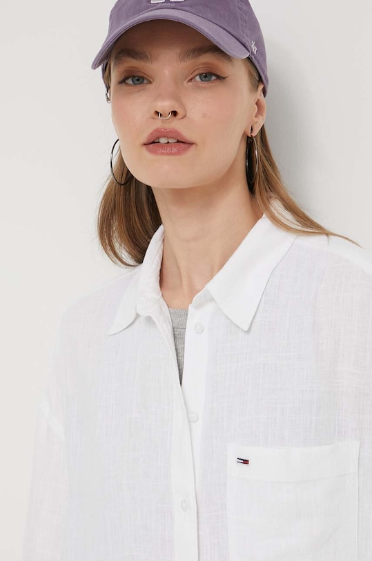 Tommy Jeans koszula z domieszką lnu biały DW0DW17987
