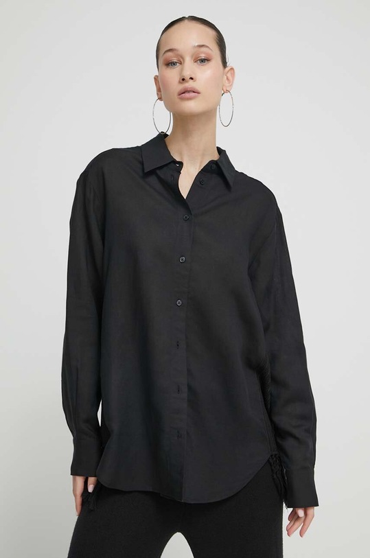 Desigual koszula z domieszką lnu FRINGES 24SWCW03 czarny SS24