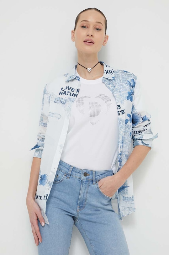Desigual camasa din bumbac lung albastru 24SWCW22