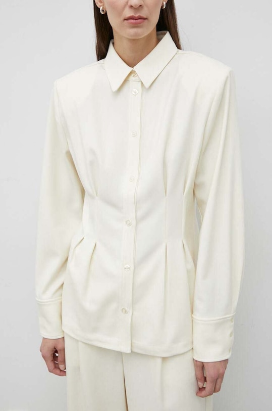 Gestuz koszula z domieszką wełny z elastanem żółty 10908881