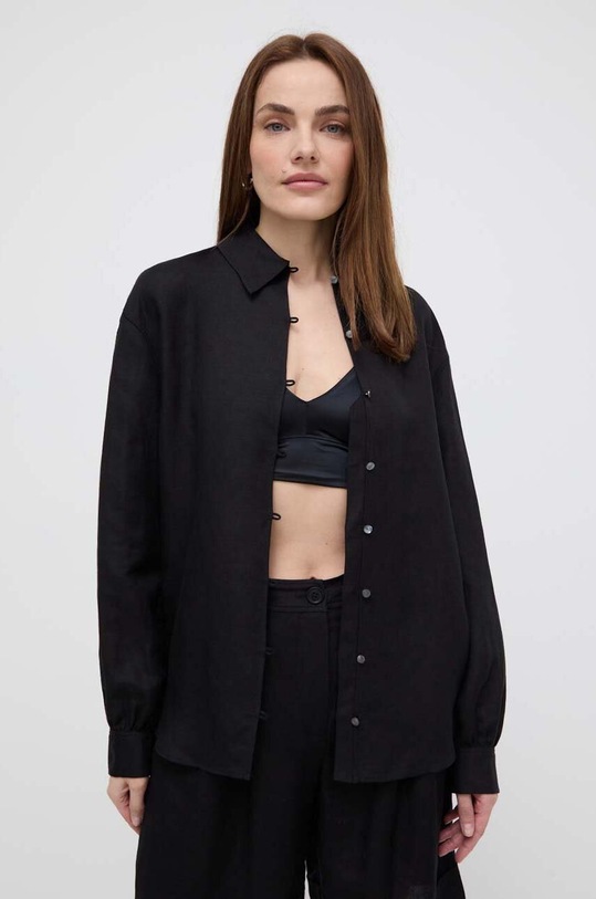 Karl Lagerfeld koszula lniana klasyczny czarny 241W1601