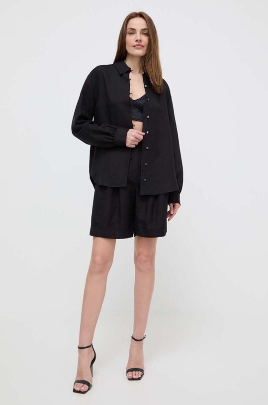 Karl Lagerfeld koszula lniana 241W1601 czarny SS24