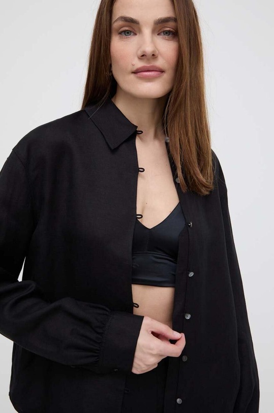 Karl Lagerfeld koszula lniana 241W1601 czarny