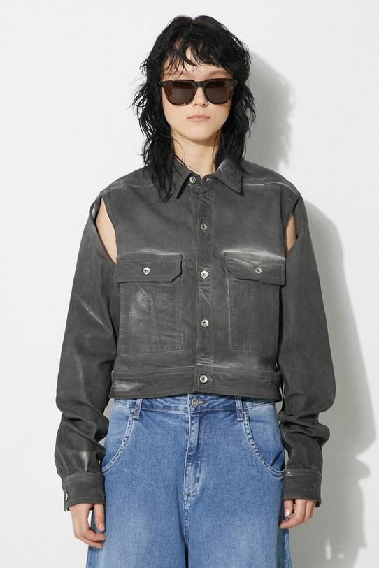 Rick Owens giacca Denim Jacket Cape Sleeve Cropped Outershirt non isolato grigio DS01D1702.SCF.78