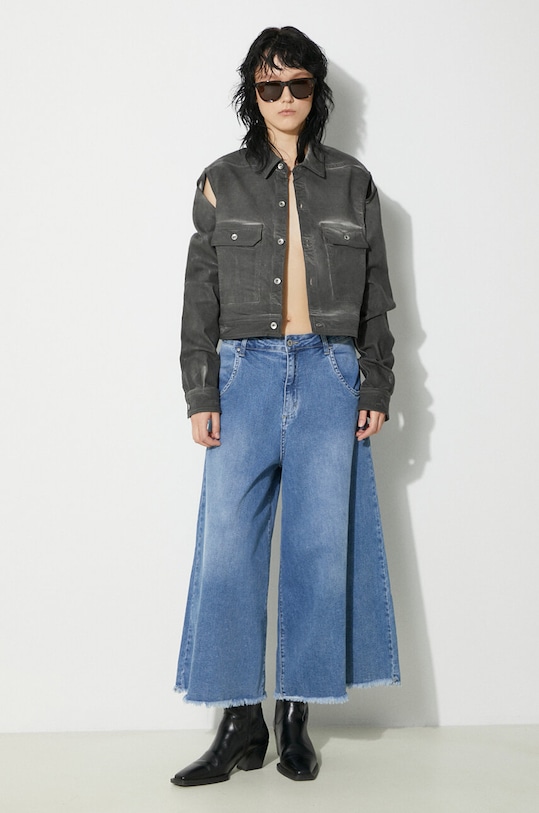 Rick Owens kurtka Denim Jacket Cape Sleeve Cropped Outershirt DS01D1702.SCF.78 szary SS24