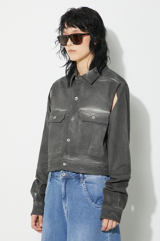 Μπουφάν Rick Owens Denim Jacket Cape Sleeve Cropped Outershirt γκρί DS01D1702.SCF.78