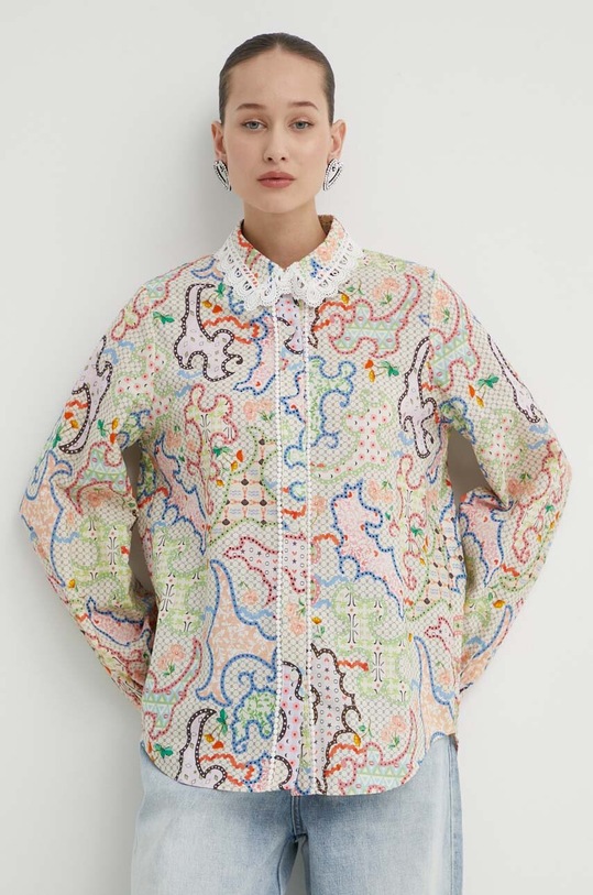 Never Fully Dressed koszula z domieszką lnu regular multicolor NFDTO607.White