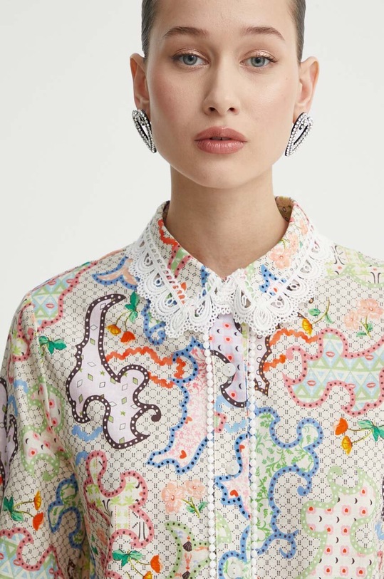 Never Fully Dressed koszula z domieszką lnu multicolor NFDTO607.White