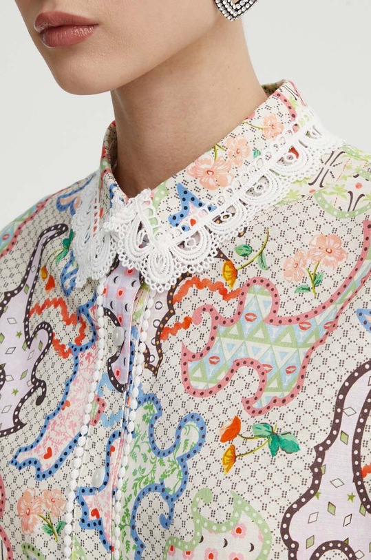 Never Fully Dressed koszula z domieszką lnu NFDTO607.White multicolor