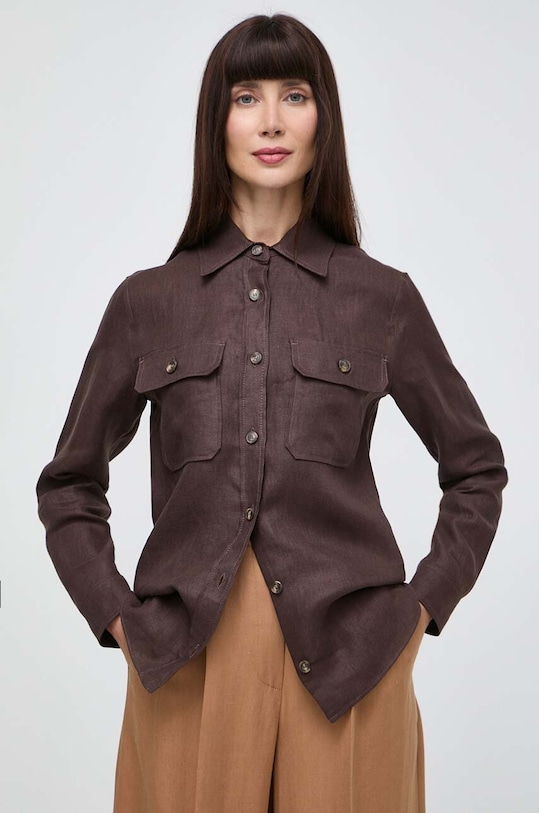 Lněná košile Weekend Max Mara 2415111013600 hnědá SS24