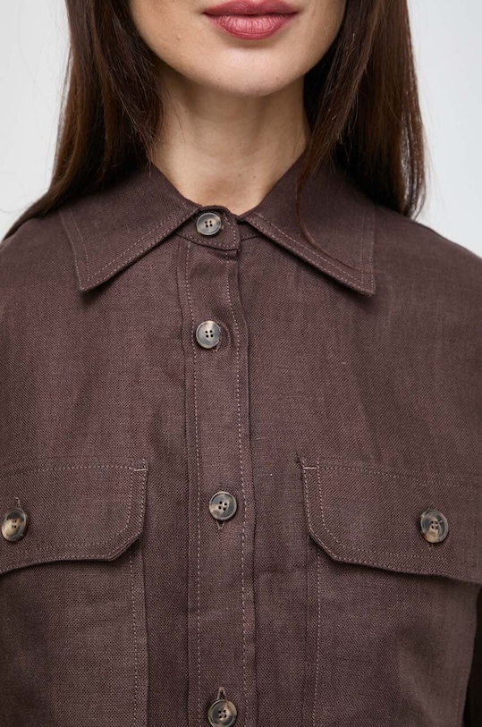 Lněná košile Weekend Max Mara 2415111013600 hnědá