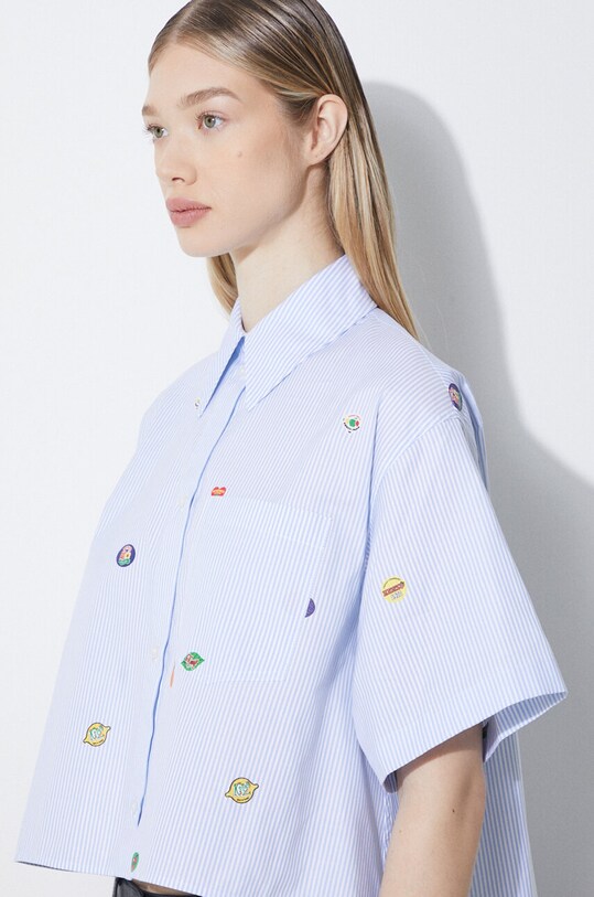 Памучна риза Kenzo Fruit Stickers Cropped Shirt син FE52CH2469A1.64