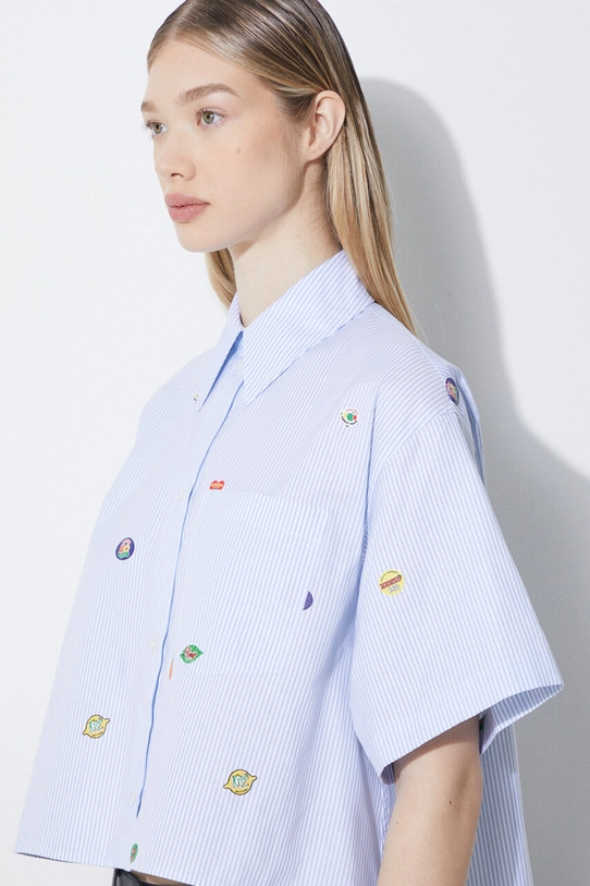 Bavlnená košeľa Kenzo Fruit Stickers Cropped Shirt modrá FE52CH2469A1.64