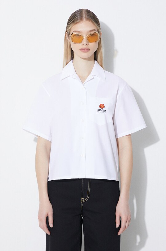 Kenzo camasa din bumbac Boke Cropped Hawaiian Shirt alb FE52CH0669LH.01