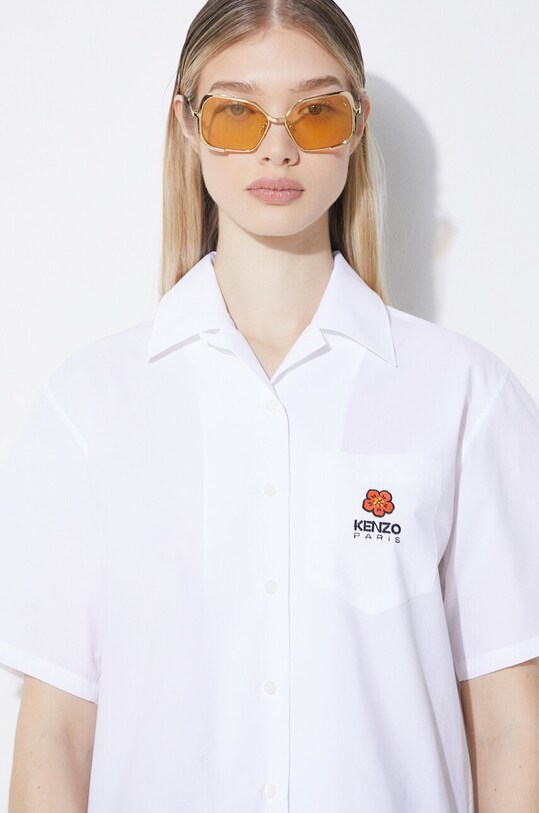 Kenzo camasa din bumbac Boke Cropped Hawaiian Shirt FE52CH0669LH.01 alb