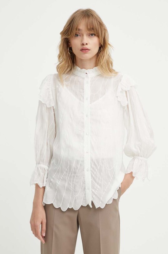 Bruuns Bazaar camasa CyperusBBCaro shirt trei sferturi alb BBW3981