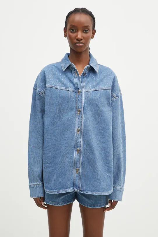 Rotate koszula jeansowa Rhinestone Denim klasyczny niebieski 1126401468