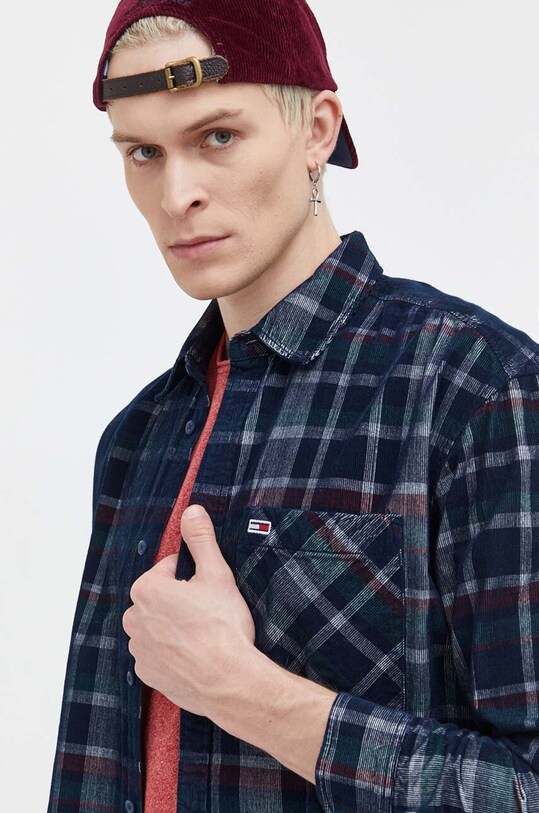 Košulja od samta Tommy Jeans mornarsko plava DM0DM18327