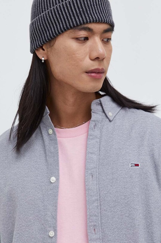 Хлопковая рубашка Tommy Jeans casual серый DM0DM18329
