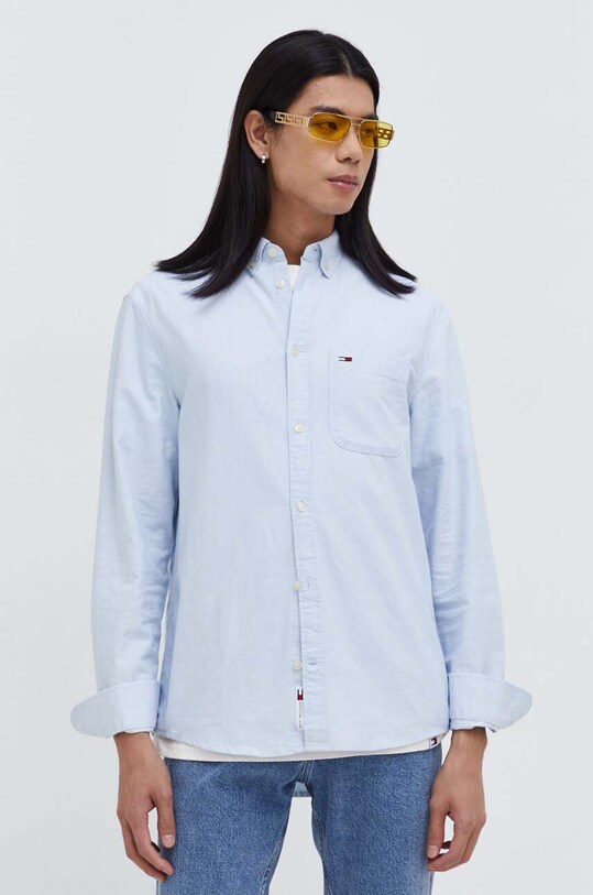 Хлопковая рубашка Tommy Jeans casual голубой DM0DM18335