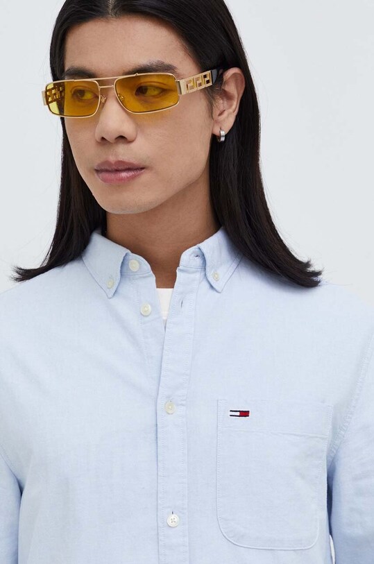 Хлопковая рубашка Tommy Jeans DM0DM18335 голубой