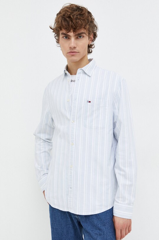 Хлопковая рубашка Tommy Jeans узор голубой DM0DM18336