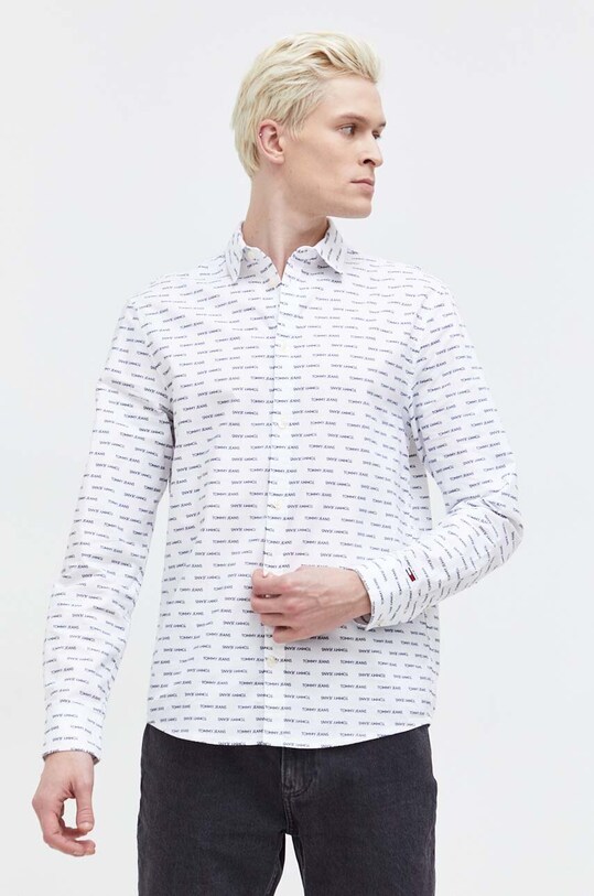 Βαμβακερό πουκάμισο Tommy Jeans λευκό DM0DM18337