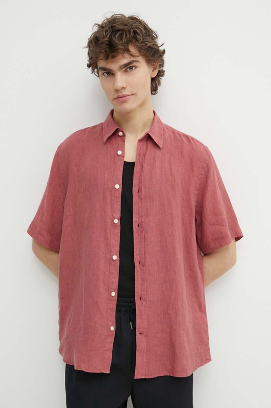 Ľanová košeľa Tiger Of Sweden Spenser jednofarebný ružová T69002017