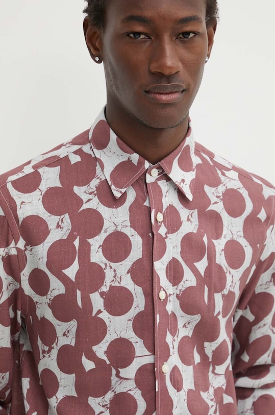 Tiger Of Sweden koszula z domieszką lnu Lowan bordowy T72292003