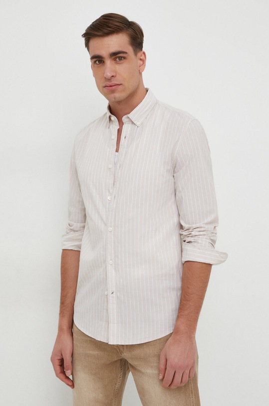 Pepe Jeans camasa din bumbac lung bej PM308269