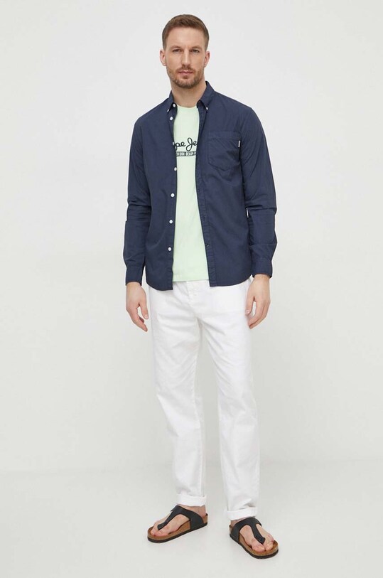 Pepe Jeans camasa din bumbac Prince PM308270 bleumarin SS24