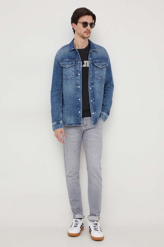 Džínová košile Pepe Jeans Dave Liberty PM308286 námořnická modř SS24