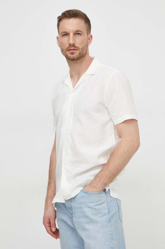 Πουκάμισο από λινό Lindbergh casual μπεζ 30.203319.WHITE