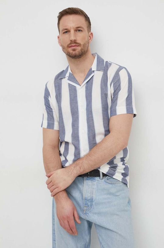 Lindbergh camasa din amestec de in cu modele albastru 30.203419.DKBLUE