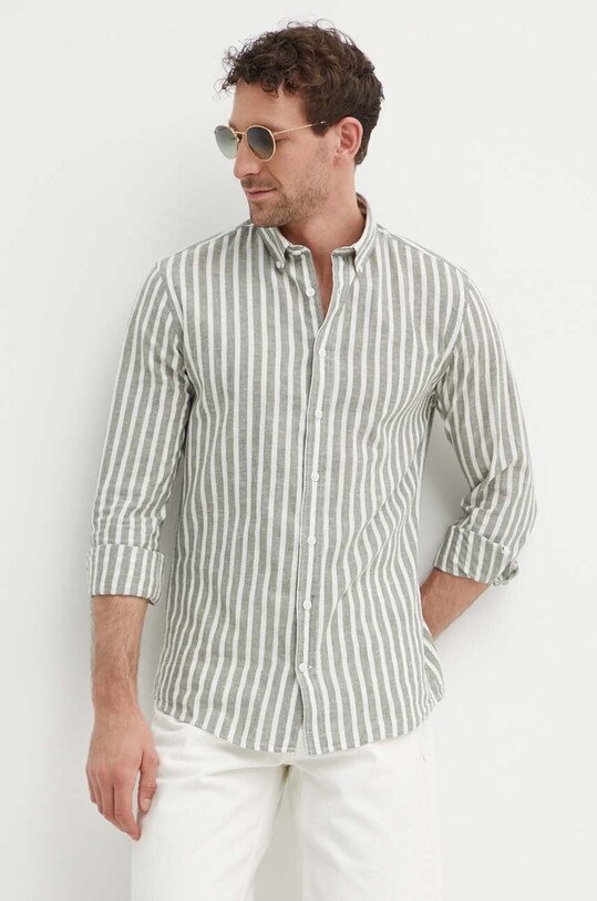Lindbergh camicia di lino regolare verde 30.203492A.ARMY
