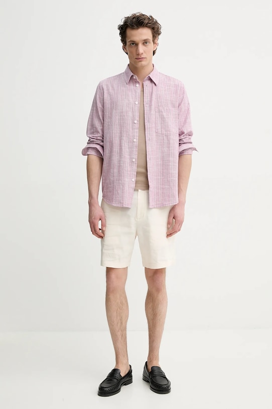 Риза с лен Samsoe Samsoe LIAM M22100012 розов SS25