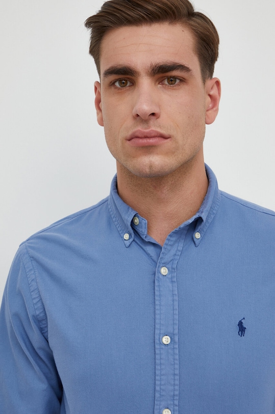 Хлопковая рубашка Polo Ralph Lauren 710723610 голубой SS24