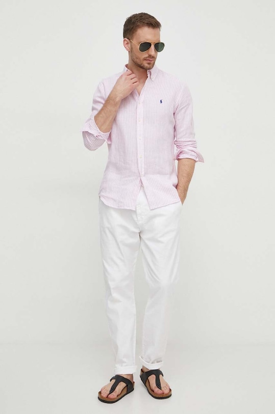 Odzież Polo Ralph Lauren koszula lniana 710873446 różowy