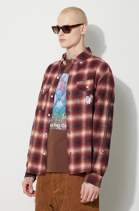 Billionaire Boys Club koszula z domieszką wełny Check Longsleeve czerwony B23424