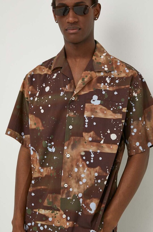 Хлопковая рубашка MSGM узор коричневый 3640ME08.247050
