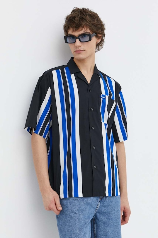 HUGO Blue cămașă din bumbac scurt negru 50513867