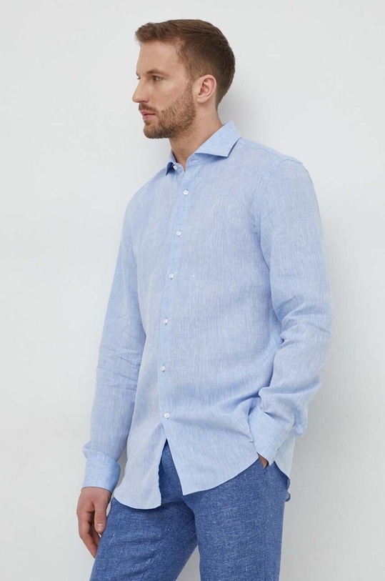 BOSS koszula lniana casual niebieski 50512876