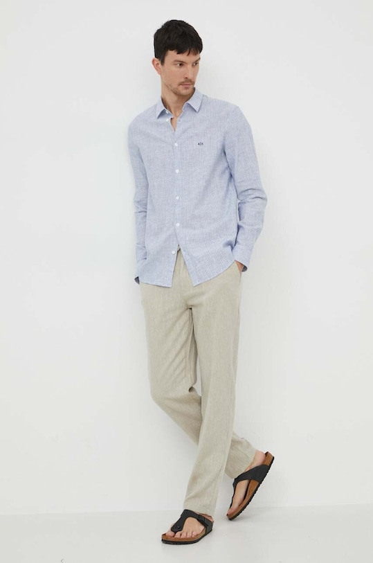 Îmbrăcăminte Armani Exchange camasa de in 3DZC32.ZN4LZ albastru