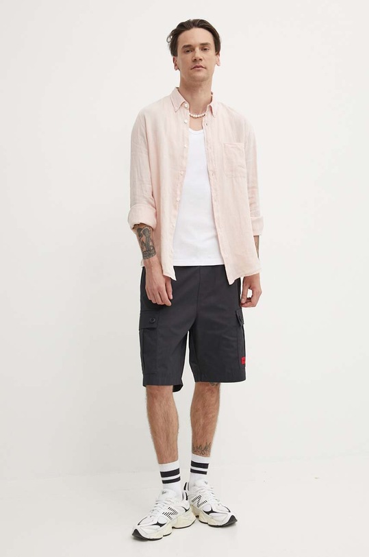 HUGO koszula lniana 50514162 różowy SS25