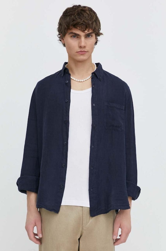 HUGO koszula lniana regular granatowy 50514162
