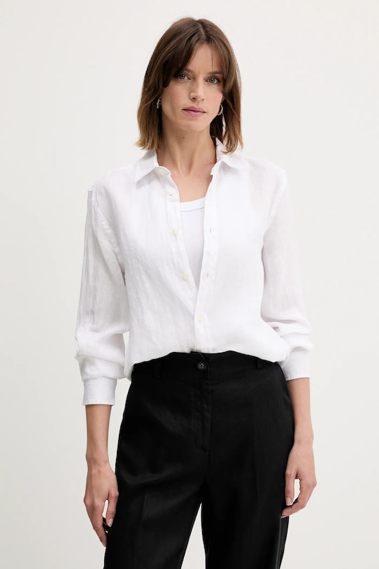 Lanena srajca United Colors of Benetton Brez vzorca bela 5BKU5QJG8