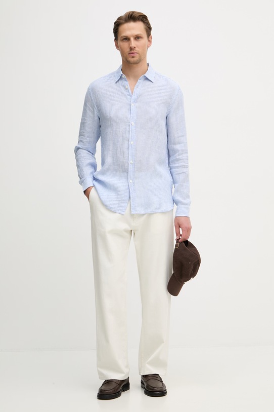 United Colors of Benetton риза мъжка от лен 5BKU5QJG8 син AA00