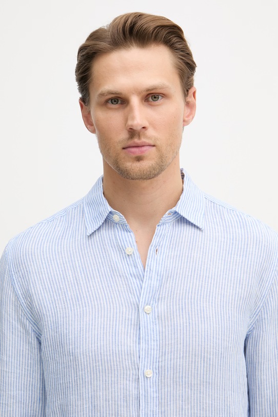 United Colors of Benetton риза мъжка от лен син 5BKU5QJG8